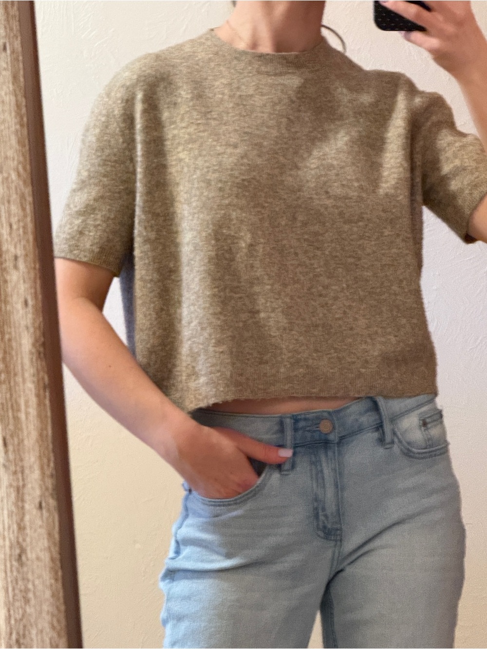 Rachel Zoe Short Sleeve Cropped Sweater in Heathered Tan
